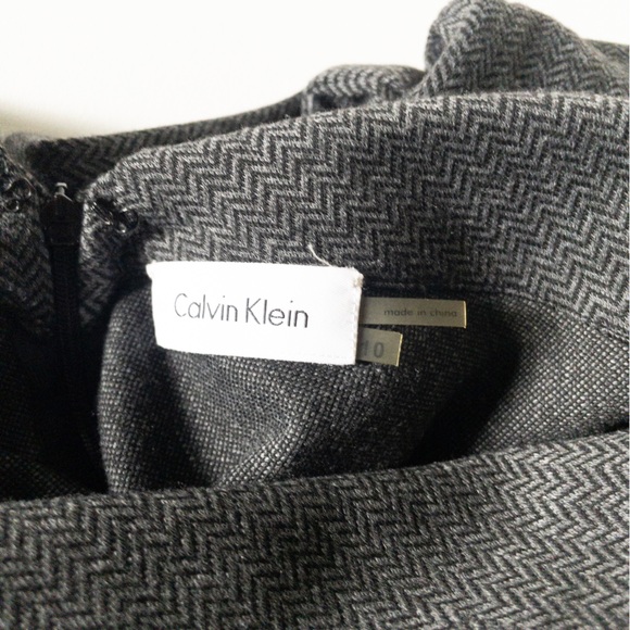 Calvin Klein Charcoal Knit Herringbone Sleeveless Midi Dress SZ 10 Professional - Picture 7 of 7